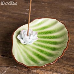 Fragrance Lamps NOOLIM Ceramic Lotus Shell Incense Burner Holder Tibetan Censer Aroma Sticks Disc Home Living Room Decor