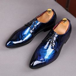 Dress Shoes Casual Mens Shoes Glitter Royal Blue Print Flat Formal Oxfords Wedding Evening Dress Shoes Sapato Social Masculino 231122