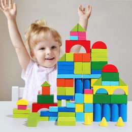 New 100pc Wooden Toys for Kids Building Blocks Set with Storage Box Assembled Building Blocks Early Educational Toys for Children