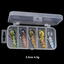 5 5cm 4 3g Multi-section Hook Hard Baits & Lures 8# Blood Slot Hooks Fishhooks 5 Colors Mixed Plastic Fishing Gear 5 Pieces Box 2343