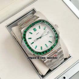 New GDF 5711/1A Miyota 8215 Automatic Mens Watch 5711/1 Green Square Diamond Bezel White Dial Stainless Steel Bracelet Watches 40mm