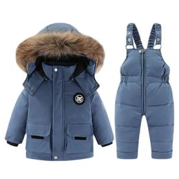 Clothing Sets 30 Children's Winter Set Girls' Baby Down Coat CoatJumpsuit Boys' Thickened Warm Fur Collar Jacket Snow Suit 15Y 231123