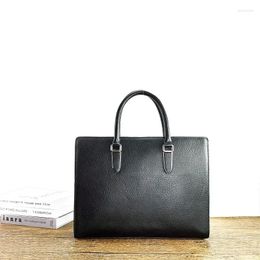 Briefcases Advanced Fingerprint Unlocking Bag For Men's Business Briefcase Pure Leather Large Capacity Office Handbag Cowhide Computer
