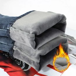 Men's Jeans 2023 Winter Warm Baggy Fleece Long Pants Business Fashion Thicken Trousers Stretch Brand Denim Recreation 231122