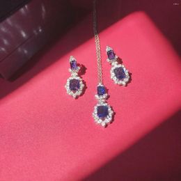Necklace Earrings Set Lihua Europe And The United States Blue Corundum Plated 18k Micro Inlaid Bright Tanzanite Treasure Retro Color