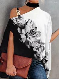 Women's Blouses Spring Summer Print Blouse Sexy Off Shoulder Halter Batwing Sleeve Loose Oversize Tops Shirts 2024 Office Lady