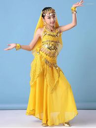 Stage Wear Kids Girls Halloween Fashion Mesh Print Bellydance Performance Costume Princess Sequins Belly Dance Festival Rave Outfit Sets