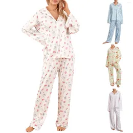 Women's Two Piece Pants Women Long Sleeve Tops & Side Split Pant Set Y2K Pullover Floral Shirts Trouser Suits Simple Casual Comfy Nightwear