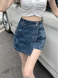 Skirts Y2K Denim Skirt Ladies Retro American Hot Girl Mini Skirt New Fashion Casual Kawaii High Waist Loose Slim Gothic A Line Skirt P230422