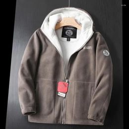 Men's Jackets Winter Warm Hooded Fleece Jacket Pockets Solid Casual Colour Polar Cold-Proof Thickened Overcoat Plus Size Outwear