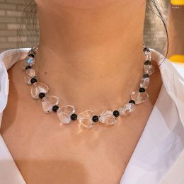 Pendant Necklaces Design Transparent Love Heart Beaded Necklace Female Korean Collarbone Chain Choker Simple Jewellery