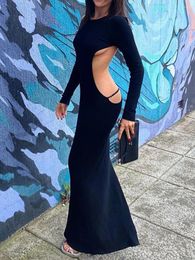 Casual Dresses Women Long Sleeve Cutout Backless Open Back Bodycon Midi Dress Elegant Formal Party Sexy