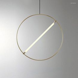 Pendant Lamps Modern Circle Wrought Iron LED Light Kitchen Living Dining Room Hanging Lamp Lighting Decor Gold Ceiling Restaurant