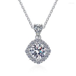 Chains ZFSILVER Fashion Trendy Color D 925 Silver 1Ct Classic Moissanite Square Pendant Necklaces For Women Accessories Wedding Jewelry