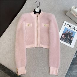 Women's Jackets High Quality Women Fashion Winter Elegant Sweet Cute Foreign Metal Zipper Copper Buckle Mink Cardigan Sweater Short Jackeet