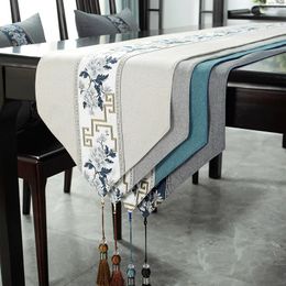 Table Runner Chinese Style Luxury Cotton Linen Jacquard Runners Decorative Flag Living Room Wedding Party 231122