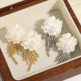 Dangle Earrings Lifefontier Korean White Acrylic Camellia Flower Rhinestone Tassel Drop For Women Hyperbole Floral Earring Jewellery