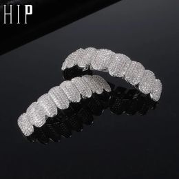 Dental Grills Hip Hop Full CZ Stones Teeth Caps Cubic Zircon Iced Out Micro Pave Top Bottom Charm Set For Men Women Jewelry Gift 231122