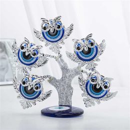 H&D Blue Evil Eye Tree Feng Shui Owl Decorative Collectible Housewarming Gift Showpiece for Protection Good Luck & Prosperity 2109315q