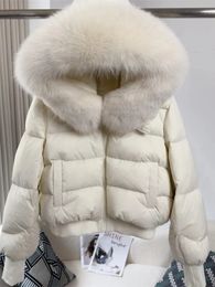 Women's Jackets 2023 Duck Down Coat Real Raccoon Fur Big Collar Winter Jacket Women Natural Warm Loose Luxury Outerwear Streetwear 231123