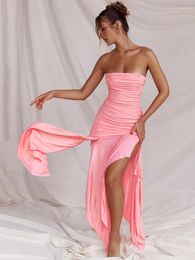 Casual Dresses Mozision Pink Elegant Sexy Maxi Dress Women Gown Summer Strapless Off-shoulder Backless Ruched Bodycon Club Party