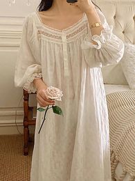 Women's Sleepwear Women Pure Cotton Ruffles Vintage Nightgowns Robe Lace Fairy Long Sleeve Victorian Princess Sweet Nightdress Homewear