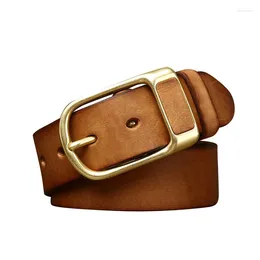 Belts Pure Cowhide 3.8cm Wide High Quality Genuine Leather For Men Brand Strap Male Brass Pin Buckle Jeans Cowboy Waistband