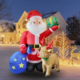Christmas Decorations 6FT/1.83M Inflatable Santa Claus Gift Bag Deer Christmas Outdoor Lawn Garden Decoration Christmas Inflated Doll Night Light Xmas 231122