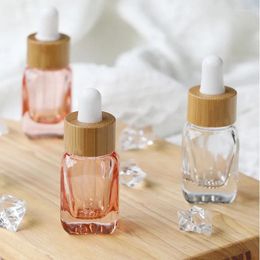 Storage Bottles 10/15pcs 10ml 30ml Empty Dropper Clear Pink Glass Container Essential Oil Pot With Pipettes Bamboo Lid