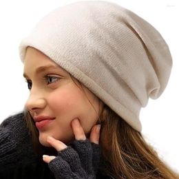 Berets Winter Beanies For Women Unisex Elastic Curled Edge Knit Thin Crochet Slouch Hat Hip Hop Soft Knitted