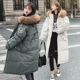 Women's Trench Coats Women Parkas Korean Winter Fashion Long Down Jacket Big Collar Hooded Cotton Padded Coat Female Loose Bread Service