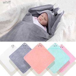 Towels Robes Cartoon baby bath towel hooded swaddle solid color coral velvet super soft 80*80 cm children's bath towel bathrobeL231123