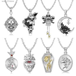 Pendant Necklaces JIUHAO 925 Sterling Silver Rose Flower Coffin Unicorn Split Heart Pendant Necklace Luxury Jewellery Necklace Chains AccessoriesL231123