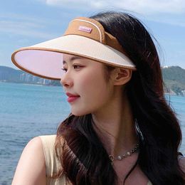 Wide Brim Hats Designer UV Discoloration Sun Hat 12cm Large Women Empty Top Cap Outdoor Anti-UV Face Protection Travel Seaside Beach