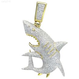 Wholesale Custom 10k Gold 925 sterling silver Large Fully Paved Diamond Shark Pendant for Men hip hop Jewellery pendant