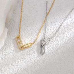 Pendant Necklaces Brand Charm High Grade Copper Plated Gold Hollow Set Zircon Double Ring Necklace Women's Jewellery Valentine's Day Gift