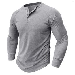 Men's T Shirts Shirt Slim Casual Muscle Male Outfits Long Sleeve Button V Neck Top Workout Pullover Loose Streetwear Handsome