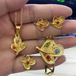 Necklace Earrings Set Small Gold Colorful Kids Rings Sets French African Dubai Bangles For Baby Bridal Jewelry Girls Arabic