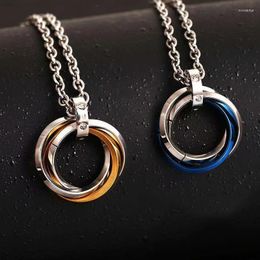 Chains Three Circle Ring Mens Pendant Inlaid Buckle Trend Personality Necklace Featured Daily Accessories Gift