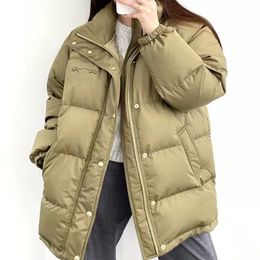 designer down jacket women down Hhigh quality fashion standing neck geometric pattern slim fit mid length womens down coat casual loose fit warm winter coat