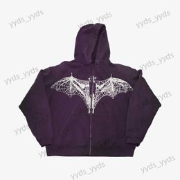 Men's Hoodies Sweatshirts Harajuku Trash Casual Loose Zipper Hoodie Street Retro Clothing Bat pattern Print Oversized Sweatshirt Unisex Y2K Gothic Punk T231123