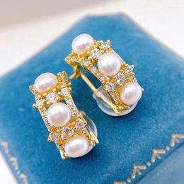 Backs Earrings Vintage Painless Ear Hole Advanced Design Sparkling Diamond Natural Freshwater Pearl Clip Multi Elegant Gift