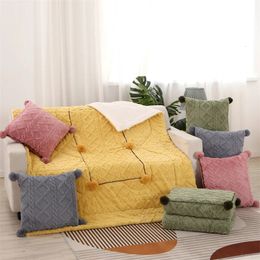 Blankets Thickened Soft Fleece Cushion Blanket 2 In 1 Throw Pillows Office Nap Chair Floor Warm Quilt Living Room Home Sofa Decor 231123