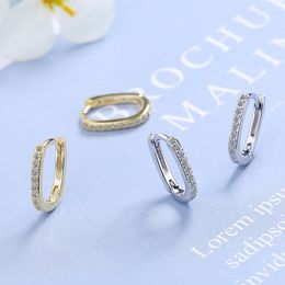 Hoop Earrings Women's Fashion Small Elliptical Shiny Crystal Tiny Huggies Minimal Geometric Golden Earring Piercing Jewelry Gift