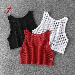 Women's T-Shirt Feitong Sexy Black/Red Hollow Out Crop Top 2018 Mesh T-shirt Female Loose Fashion Summer Basic Tops For Women Fishnet Shirt P230328