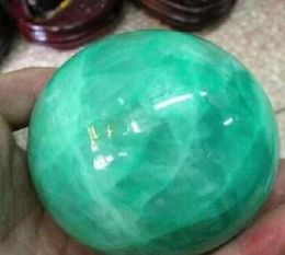 60MM Glow In The Dark Natural Green Fluorite Magic Crystal Healing Ball Stand7830577
