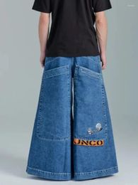 Jeans da uomo JNCO Baggy Y2K Tasche Hip Hop da uomo Pantaloni in denim vintage blu Pantaloni larghi gotici Harajuku Skateboard
