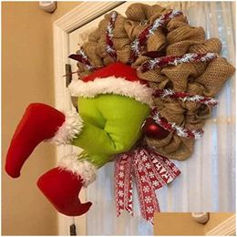 Decorative Flowers Wreaths Wreath How The Christmas Thief Stole Burlap For Front Door Decoration Drop Delivery Home Garden Festive Par Otkjg