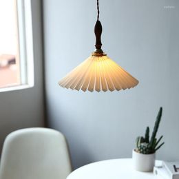 Pendant Lamps Modern Pleated Lamp Retro Fabric Handing Light Bedroom Bar Living Room Dining Table Lighting LED Kitchen