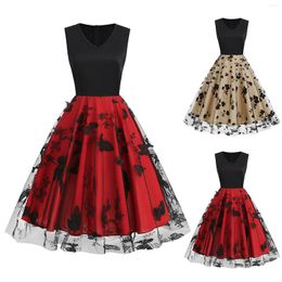 Casual Dresses Women Sleeveless Summer Vintage Sexy Print V Neck Rockabilly Pin Up Party Vestidos Mujer Robes